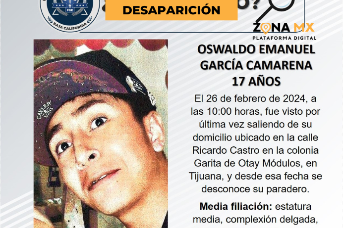 Buscan a Oswaldo García Camarena de 17 años en Tijuana