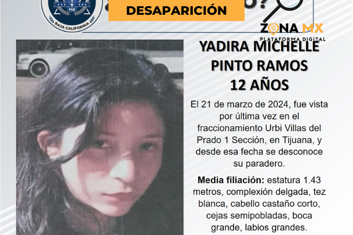 Buscan a Yadira Pintos Ramos de 12 años en Tijuana