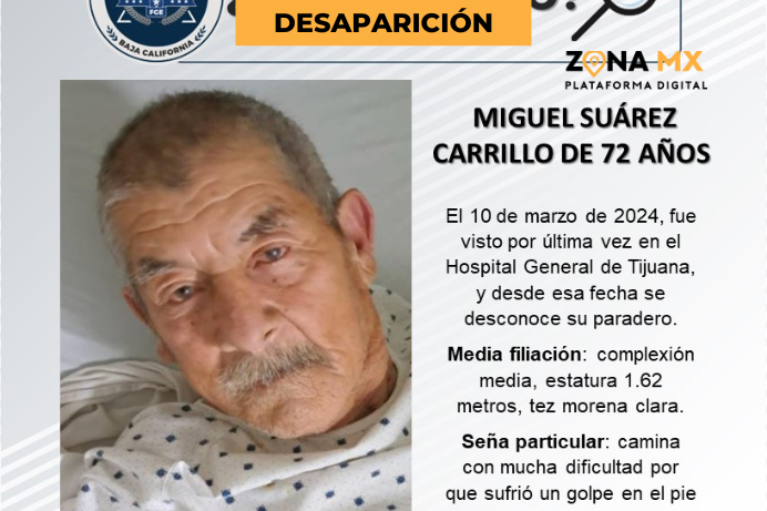Piden ayuda para encontrar a Miguel Suárez Carrillo de 72 años