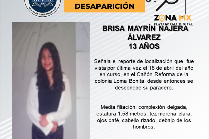 Piden ayuda para encontrar a Brisa Nájera Álvarez de 13 años
