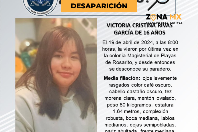 Buscan a Victoria Rivas García en Rosarito